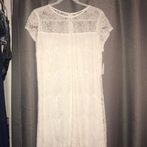 Mock Neck white lace bodycon dress